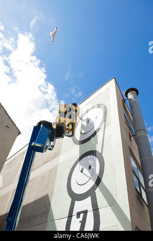 Blackpool, UK, 17. Juni 2012. Zweiten jährlichen Sandmeer und Spray urban Arts Festival mit 43 Straßenkünstlern aus aller Welt. Stockfoto