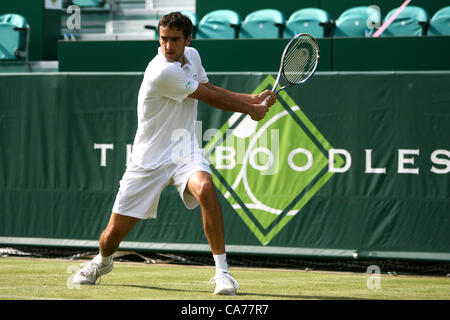 20.06.2012 stoke Park, Buckinghamshire, England. Die Boodles Tennis 2012. Marin Cilic (CRO) in Aktion gegen John Isner (USA) während ihres Spiels spielte in Stoke Park. Stockfoto