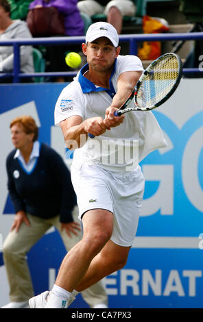 23.06.12 Devonshire Park, Eastbourne, ENGLAND: Andy Roddick (USA) Def Andreas Seppi(ITA) im Herren Single Finale 6-3 6-2 bei den AEGON INTERNATIONAL Turnier in Eastbourne 23. Juni 2012 Stockfoto