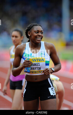 24.06.2012 Birmingham, England. AVIVA 2012 Leichtathletik, Olympia-Trials. Perri Shakes-Drayton gewinnt die Frauen 400 Meter Hürden in Aktion bei Alexander Stadium. Stockfoto