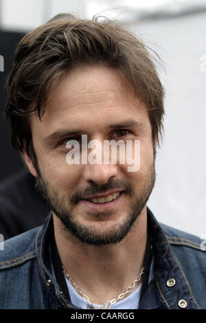 31. Januar 2004; Houston, TX, USA; Schauspieler DAVID ARQUETTE Teilnahme an der 2. jährlichen Cadillac Super Bowl Grand Prix.  Racing mit Rennserien auf einem virtuellen Laufbahn, erlaubt das Ereignis Sportlern und Prominenten, zeigen Sie ihr fahrerisches können für einen guten Zweck.  Leeann Tweeden (Host, "Best Damn Sports zeigen Period" Stockfoto