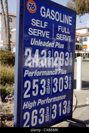 12. Mai 2004; Montecito, Kalifornien, USA; Benzinpreise für volle dienen Prämie oben eine Gallone an einer Union 76 Station in Kalifornien. Hohen Rohölpreise sind den kometenhaften Aufstieg in die Kosten für Benzin fahren. Am Freitag erreichte Rohöl ein 13-Jahres-hoch von 0 / Barrel, den höchsten Wert seit 11. Oktober 1990. Accord Stockfoto