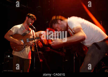 Fohlen im Bowery Ballroom am 12. Februar 2008 durchführen.  Die Bandmitglieder sind;  Yannis Philippakis Jack Bevan Jimmy Smith Edwin Congreave Walter Gervers Stockfoto