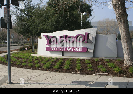 17. Februar 2008 - Los Angeles, Kalifornien, USA - Yahoo Unternehmenszentrale befindet sich in 701 First Avenue in Sunnyvale, Kalifornien.  Verschiedene Firmen interessieren wie Microsoft, Google und News Corp. als potenziell angesprochenen sich für Erwerb von Yahoo. (Kredit-Bild: © Scott Carson/ZUMA Press) Stockfoto