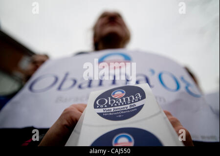 Concord, NH - 07.01.08 - ein Verfechter der Präsidentschafts-Kandidat Senator Barack Obama in Concord, NH 7. Januar 2008.      (Foto von Gordon M. Grant / Zuma Press) Stockfoto