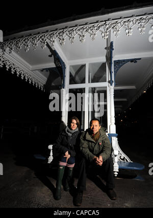 UK, eine riesige Olympischen Laser-Licht-Show startete in den frühen Morgenstunden bei Weymouth, Dorset. Künstler, Claire Oboussier und Vong Phaophanit Stockfoto