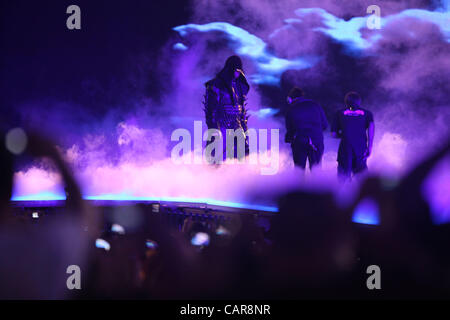 WWE Legenden The Undertaker gerungen Triple H bei Wrestlemania 28 in Miami, FL am Sun Life Stadium. WWE Hall of Famer Shawn Michaels diente als special Referee. Der Undertaker gewann, voran seine Streifen, 20-0 bei Wrestlemania Veranstaltungen. Stockfoto