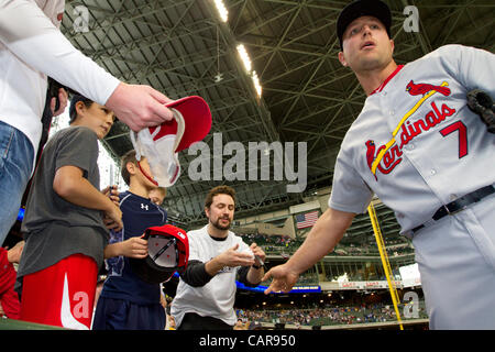 Matt Holliday (Kardinäle), 7. April 2012 - MLB: Matt Holliday von den St. Louis Cardinals singt Autogramme an die Fans vor dem Spiel gegen die Milwaukee Brewers im Miller Park in Milwaukee, Wisconsin, Vereinigte Staaten von Amerika. (Foto von Thomas Anderson/AFLO) (JAPANISCHE ZEITUNG HERAUS) Stockfoto