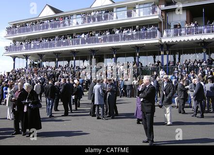 Ayr, UK. 20. April 2012. Schottische Grand National-Wochenende (Tag 1). Menschenmassen auf der Tribüne bei Ayr Racecourse vor dem ersten Rennen zu sammeln. Stockfoto