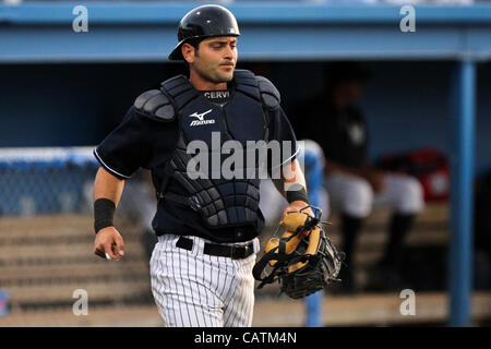 20. April 2012 bereitet - Batavia, New York, USA - Scranton/Wilkes-Barre Yankees Catcher Francisco Cervelli auf der vierten Inning Dwyer Stadium in Batavia, New York am 19. April 2012. (Kredit-Bild: © Nick Serrata/Eclipse/ZUMAPRESS.com) Stockfoto