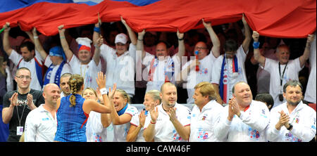 Petra Kvitova (CZE) gewannen das Halbfinale Fed-Cup-match Tschechische Republik vs. Italien in Ostrava, Tschechische Republik, 21. April 2012. (Foto/Jaroslav Ozana CTK) Stockfoto