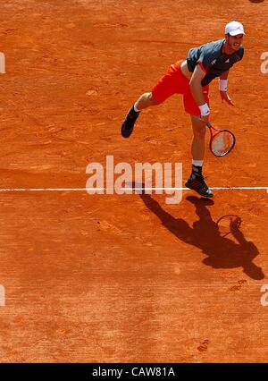 20. April 2012 - Monaco, Montecarlo - 20.04.2012 Monte Carlo, Monaco. ANDY MURRAY (GBR) in Aktion gegen THOMAS BERYCH (CZE) während das Viertelfinale von der Monte-Carlo Rolex Masters 2012 spielte bei der Monte-Carlo Country Club, Monaco. (Kredit-Bild: © Michael Cullen/ZUMAPRESS.com) Stockfoto