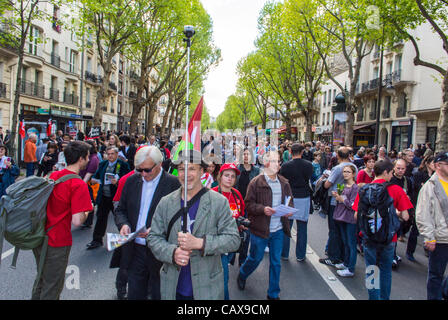 Paris, Frankreich, französische Gewerkschaften demonstrieren in Annual Labor Day Mai März, Labor Day, menschenmarsch auf der Straße Stockfoto