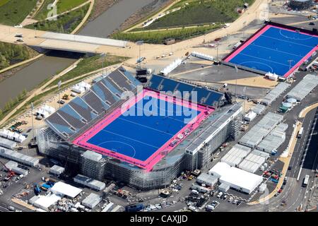 Luftaufnahmen des Riverbank Arena im Olympiapark, London 2012 Olympische Website, Stratford London E20 UK Stockfoto