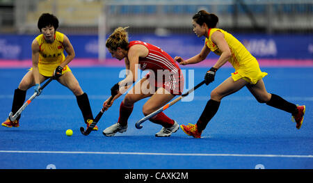 03.05.2012. London, England.  Großbritanniens Ashleigh Ball (Mittelfeldspieler) in Aktion während der VISA Invitational International Hockey am Flussufer Arena, The Olympic Park, Stratford 3. Mai 2012, England. Stockfoto