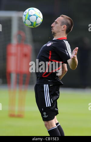 18.05.2012.Munich, Deutschland.  Münchner Spieler Franck Ribery in Aktion bei der Team Training bei Münchens Training Boden Saebener Straße in München, Deutschland, 18. Mai 2012. FC Chelsea wird FC Bayern München in der Fußball-UEFA Champions League Finale in München am 19. Mai 2012 zu stellen. Stockfoto