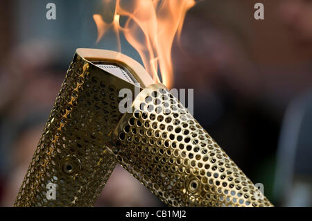 Der dritte Tag der olympischen Fackel-Staffel 2012 startet in Exeter. Stockfoto