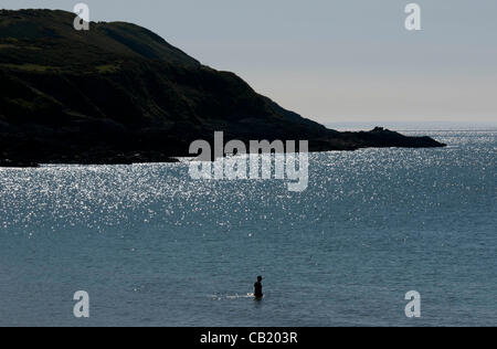 Swansea - UK 22. Mai 2012 - A Schwimmer im Wasser bei Langland Bucht in der Nähe von Swansea, Südwales in der Mai-Sonne. Stockfoto