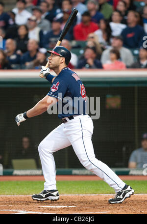 CLEVELAND, Ohio USA - 22.Mai: Cleveland Indians Designated Hitter Travis Hafner (48) bei Progressive Field in Cleveland, Ohio, USA auf Dienstag, 22. Mai 2012. Stockfoto