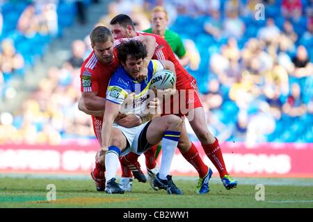 26.05.2012 Manchester, England. Warrington Wolves V Widnes Wikinger.  Warrington Wölfe Mickey Higham in Aktion am Wochenende Stobart Super League Rugby Magie von Etihad Stadium Stockfoto