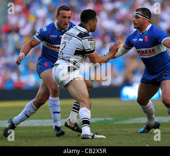 26.05.2012 Manchester, England. Hull Kingston Rovers V Hull FC. Hull FC Flügelspieler wird scharf in Aktion am Wochenende Stobart Super League Rugby Magie von Etihad Stadium Stockfoto