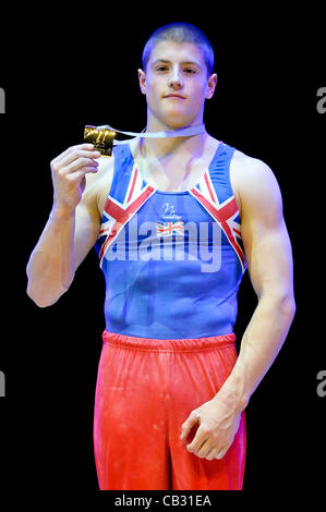 Europäische Gymnastik-Meisterschaften. Montpelier Frankreich. Finale Junior Mens Individuum 27.5.12.  Frank Baines aus Großbritannien Gold auf HIGH BAR Stockfoto