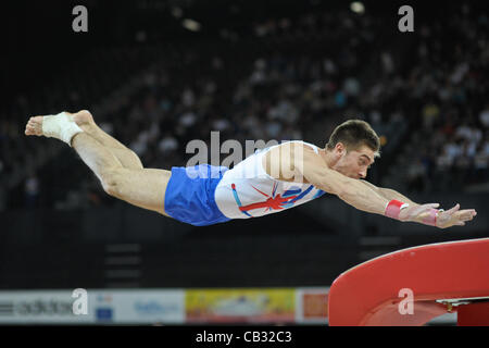 Europäische Gymnastik-Meisterschaften. Montpelier Frankreich. Senior Mens Individuum Finale 27.5.12.  Rusian Pantelymonov in Aktion für GB Stockfoto