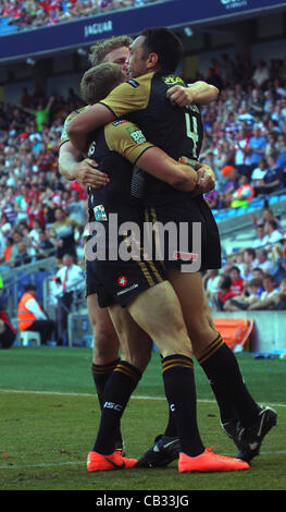 27.05.2012. Manchester, England. St Helens V Wigan Warriors. Wigan Warriors Neuseeland Centre George Carmont in Aktion am Wochenende Stobart Super League Rugby Magie von Etihad Stadium Stockfoto