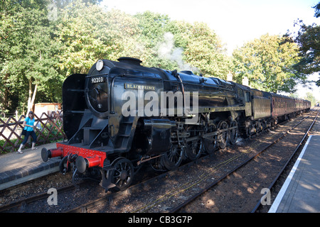 BR-Klasse 9F Nr. 92203 "Black Prince" am Holt auf der North Norfolk Railway (Mohn-Linie) station Stockfoto