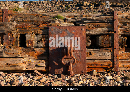 Rost und Holz in der Nähe von Scheunen Ness Leuchtturm, Dunbar, East Lothian, Schottland. Stockfoto