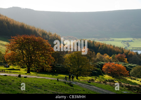 Herbstfarben im Dove Stone Reservoir, Saddleworth, Oldham, Greater Manchester, England, Großbritannien. Wimberry Stones Brow Behind. Stockfoto