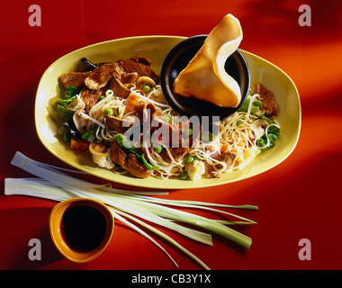 Chinesische gebratene Nudeln mit Rindfleisch und Gemüse Stockfoto