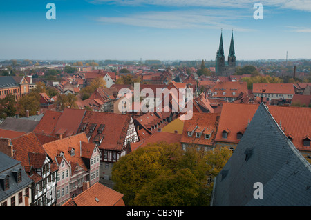 Panoramische Ansicht von Quedlinburg, UNESCO-Weltkulturerbe, Sachsen-Anhalt, Deutschland, Europa Stockfoto