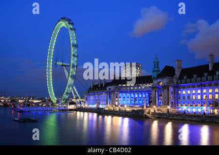 London Eye von Westminster Brücke bei Nacht, "London", England, UK Stockfoto