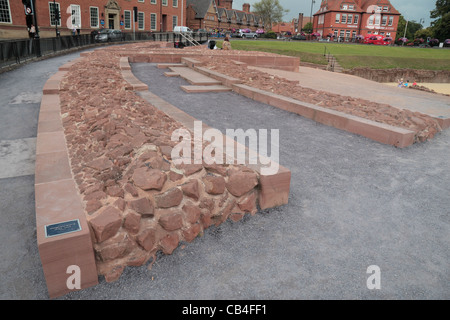 Nahaufnahme von Steinarbeiten rund um die Chester römische Amphitheater, Chester, Cheshire, England. Stockfoto