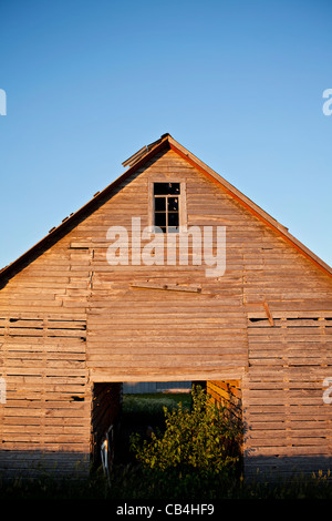 Am alten Mais Krippe auf Farm in Iowa. Fenster. Gebrochen. Alt Stockfoto