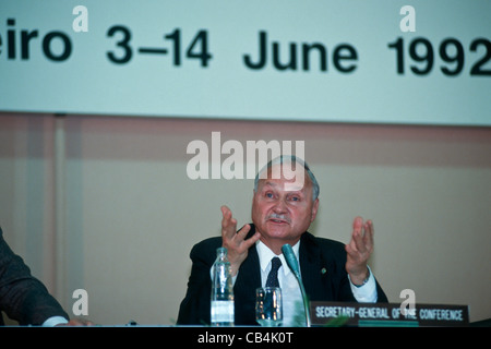 UN-Konferenz über Umwelt und Entwicklung, Rio De Janeiro, Brasilien, 3. bis 14. Juni 1992. Generalsekretär der Konferenz Maurice Strong. Stockfoto