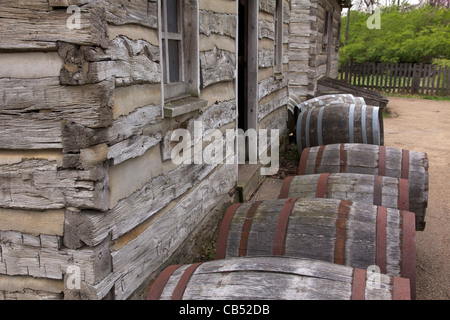 Henry Onstot Cooper Shop und Residenz. Lincolns neue Salem State Historic Park, Illinois. Stockfoto