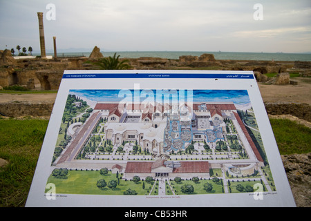 Informationskarte an den Ruinen der Antonine Bäder Carthage Tunis Tunesien Stockfoto