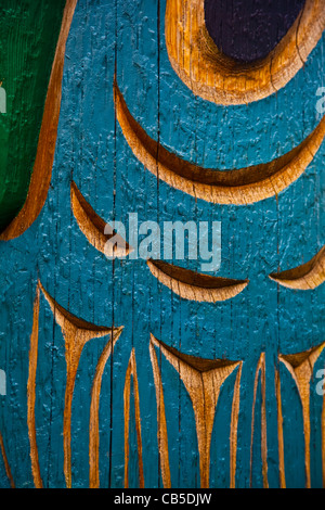 Abstraktes Bild eines Totempfahl Details, Victoria, Kanada Stockfoto