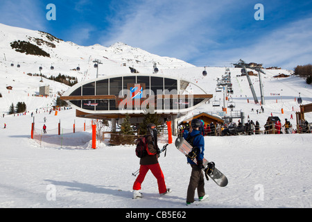 Skilifte in Les Menuires, Savoie, Frankreich. Stockfoto