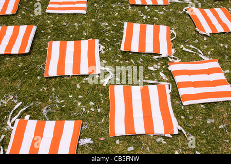 Orange-weiße Kissen Muster auf dem Rasen Stockfoto