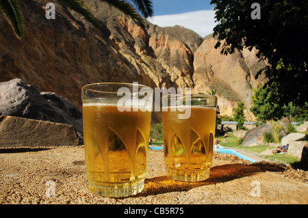 Kaltes Bier in der Oase von wunderschoener im Colca Canyon, Peru Stockfoto