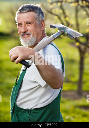 Porträt eines älteren Mannes in seinem Garten Gartenarbeit (getönten Farbbild) Stockfoto