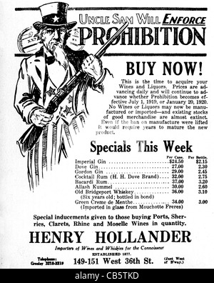 Verbot IN USA Magazin Anzeige von 1919 drängen Trinker zu tanken, bevor Gesetze in Kraft getreten ist Stockfoto