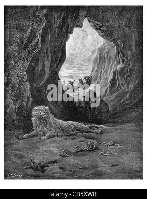 Fontaine-Le Lion et le Renard Knochen Räuber Beute Hirsch Reh Ziege Schaf Lamm Esel Höhle Tod getötet killer Höhle Stockfoto