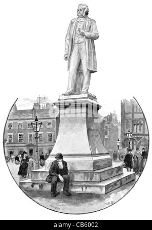 Statue Albert Square John Bright 1811 1889 Quaker britische radikale liberale Staatsmann Anti-Corn Law League House Of Commons Stockfoto