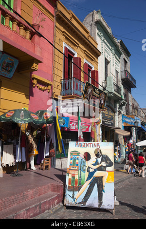 Straße mit Tango zu unterzeichnen, im Stadtteil La Boca in Buenos Aires, Argentinien, Südamerika Stockfoto