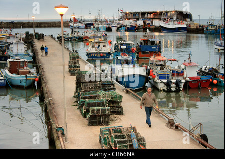 Die Fischerei Hafen Kais Docks des Badeortes Nordsee Angeln Flotte Hafen von Bridlington, East Yorkshire, England, UK Stockfoto