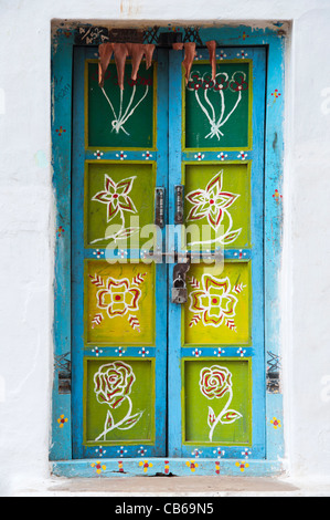 Alten indischen Dorf Haus Haustüren. Andhra Pradesh. Indien Stockfoto